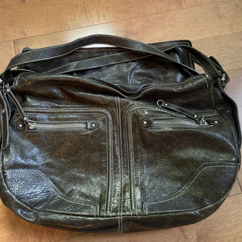 Dark Green Leather Shoulder Bag